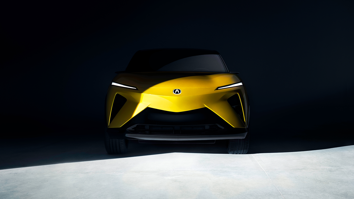 Front view of a gold RSX prototype in a black space. 