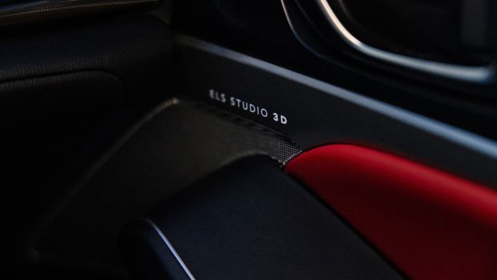 Macro closeup of ELS Studio 3D speaker on door.