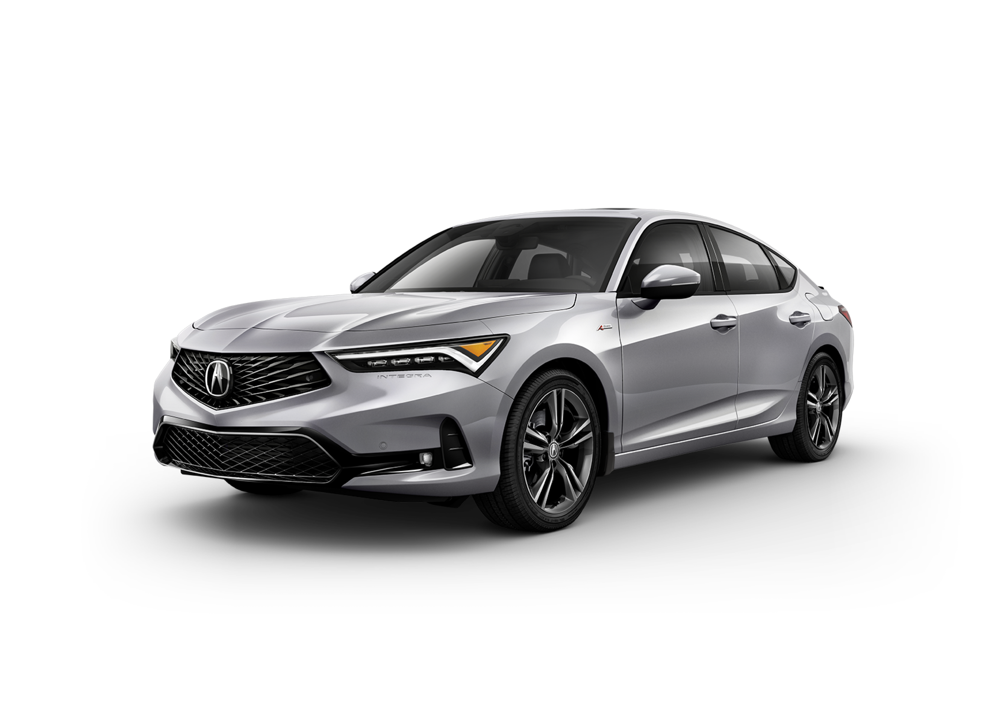 ¾ driver side front facing view of 2025 Integra Elite A-SPEC model in Lunar Silver Metallic colour