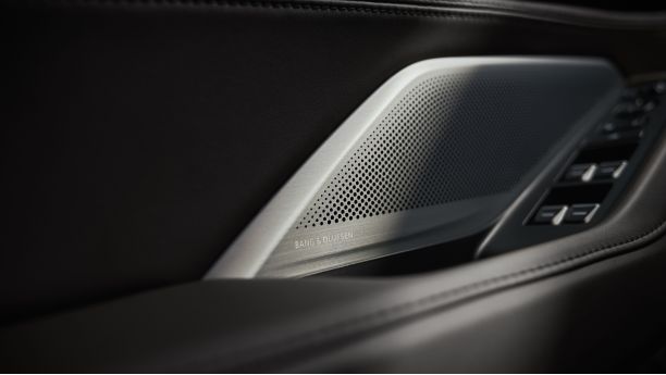 Closeup of Bang & Olufsen speaker.